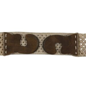 Apt. 9 Tan and Brown Crocheted Belt Wooden Buckle 30” Dress Belt - Stretchy